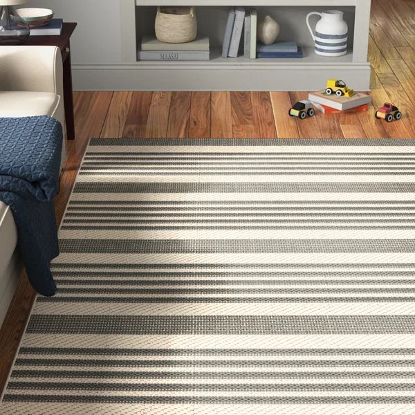 Amalia Striped Gray/Bone Indoor / Outdoor Area Rug | Wayfair Professional