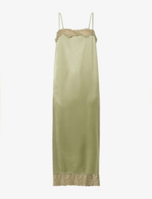 Mackenzie Lace-Trim Silk Midi Dress | Selfridges