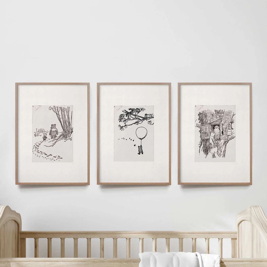 Winnie the Pooh Nursery, Set of 3, Classic Pooh Art Prints, Winnie the Pooh Art, Classic Pooh Nur... | Etsy (US)