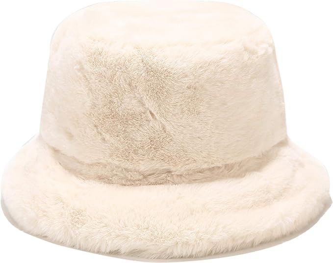 Umeepar Winter Faux Fur Bucket Hat Fluffy Warm Hat for Women Men | Amazon (US)