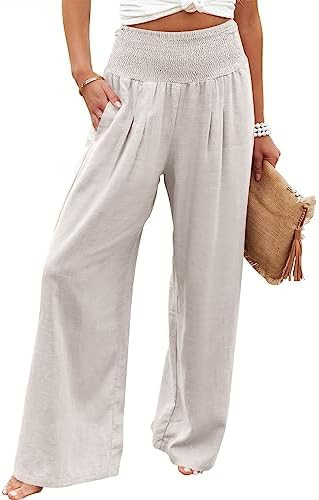 ANRABESS Women Linen Palazzo Pants Summer Boho Wide Leg High Waist Casual Lounge Pant 2026 Beach ... | Amazon (US)