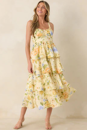 Could Stay Here Forever Butter Yellow Multi Floral Maxi Dress | Red Dress