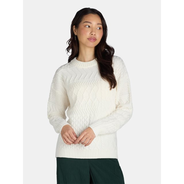 Time and Tru Women's and Women's Plus Mixed Stitch Sweater, Sizes XS-4X | Walmart (US)