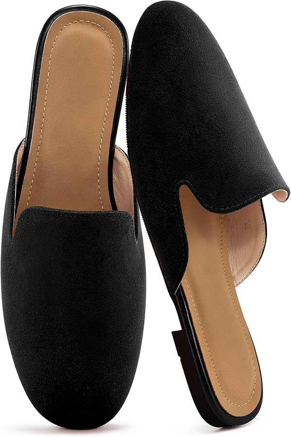 Ecetana Mules for Women Flats Shoes: Comfortable Slip On Casual Work Slides Round Toe Backless Lo... | Amazon (US)