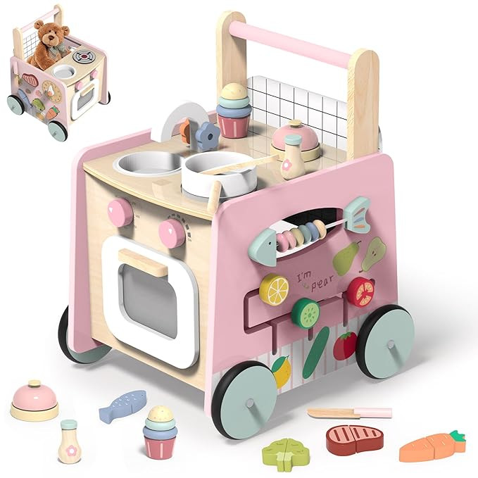 Wooden Baby Walker 9-in-1 Activity Center with Toddlers Montessori Sensory Toys and Play Kitchen ... | Amazon (US)