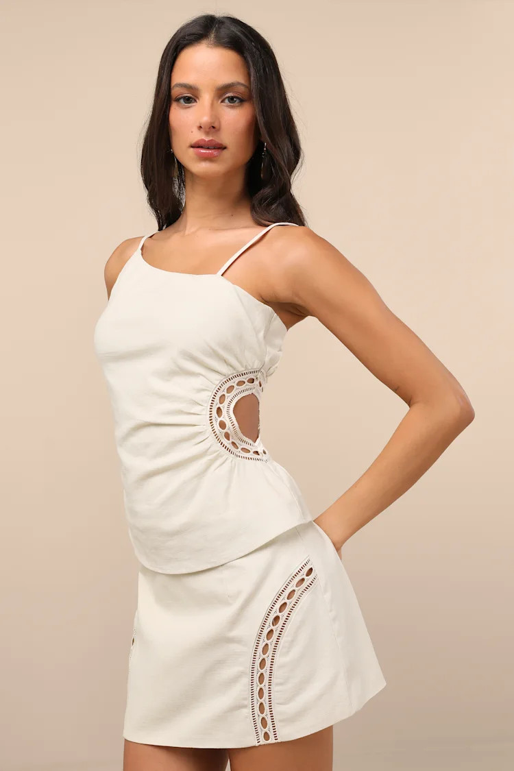 Mahsa Cream Crochet Embroidered High-Rise Mini Skirt | Lulus