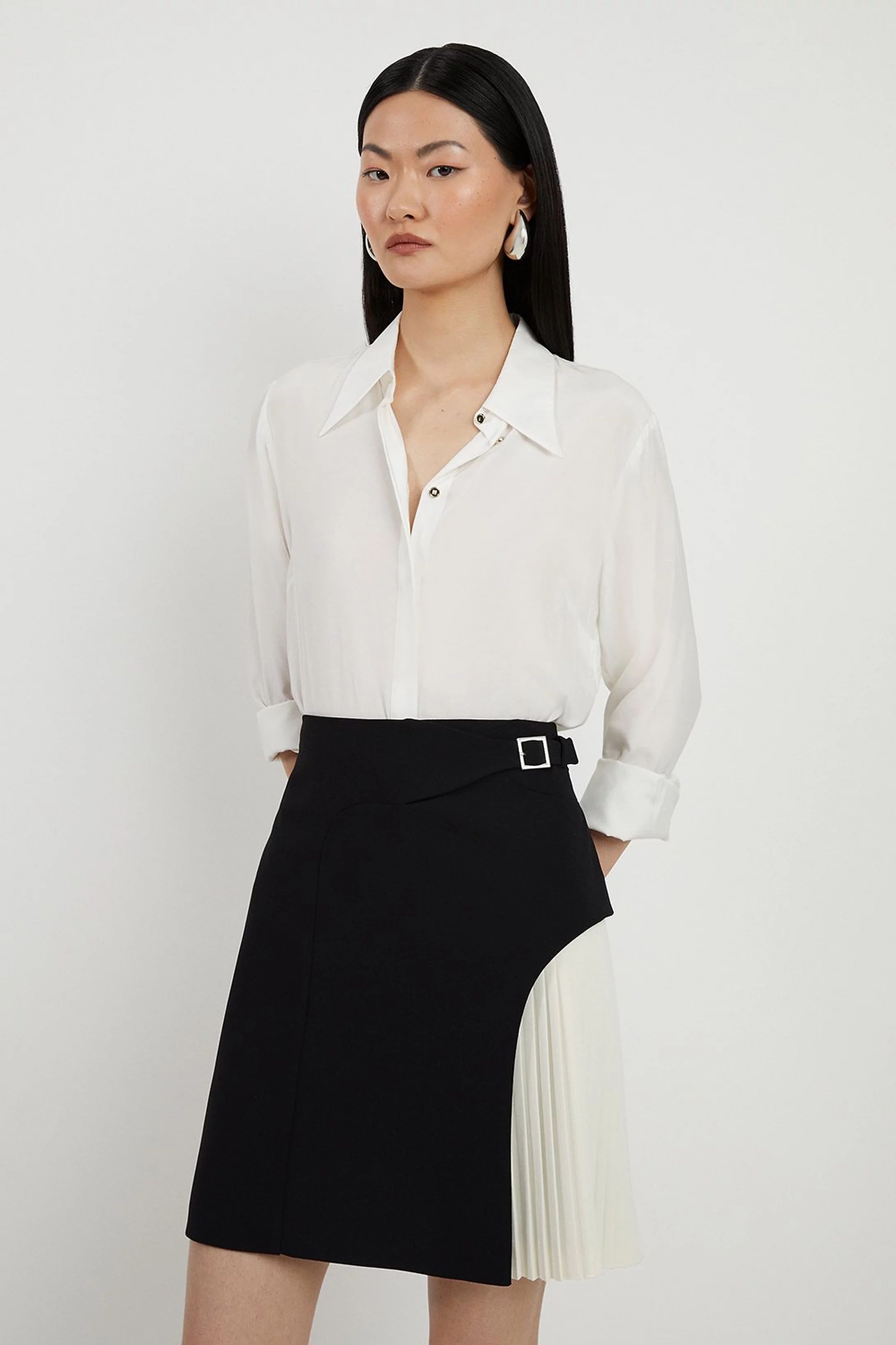 Tailored Buckle Detail Pleated Mini Skirt | Karen Millen UK + IE + DE + NL