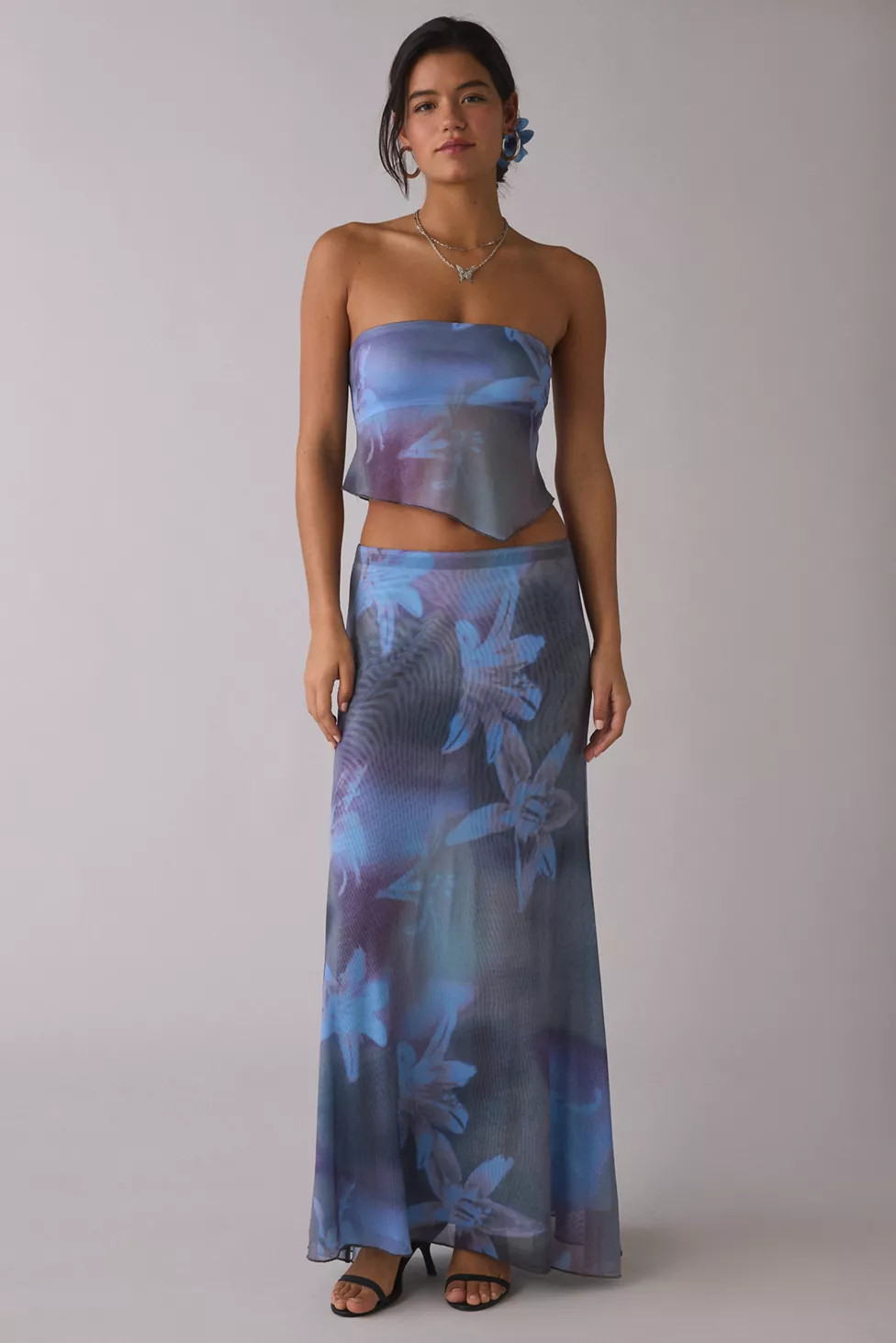 UO Shimmer Haze Printed Mesh Skirt 2-Piece Set | Urban Outfitters (US and RoW)