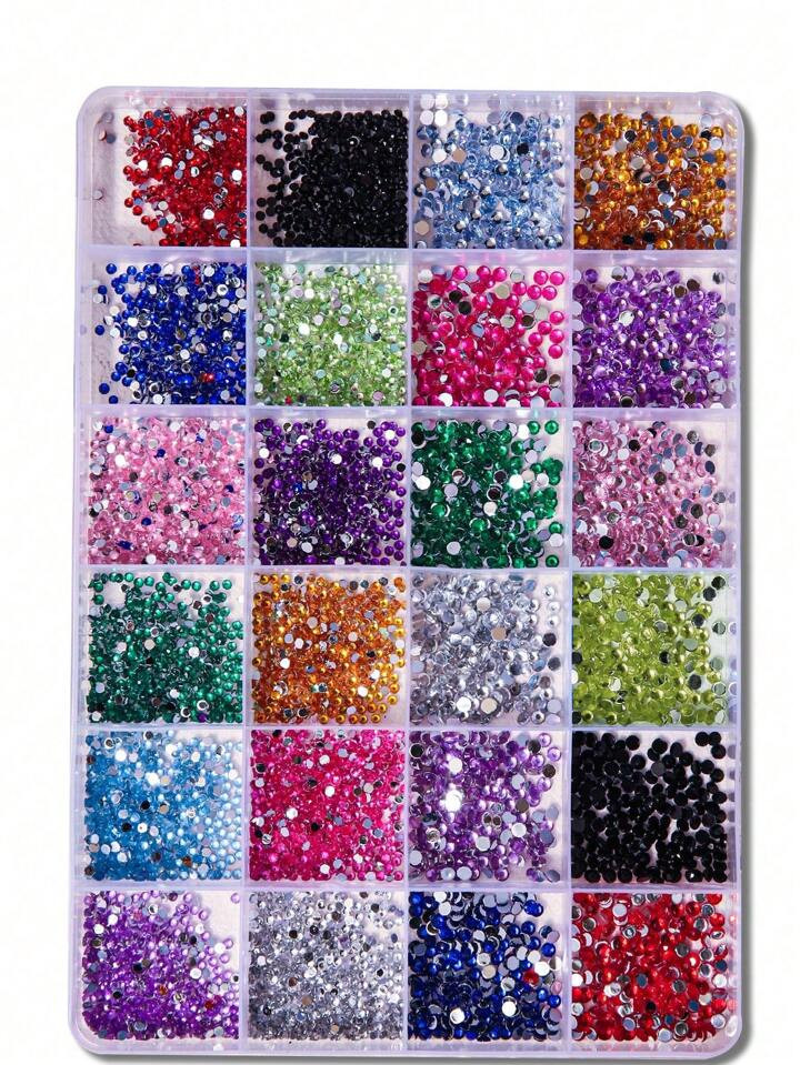 Black Friday 24 Grids Popular Y2K Aesthetic Nail Art Rhinestones With Flat Bottom Resin Ab Glitte... | SHEIN