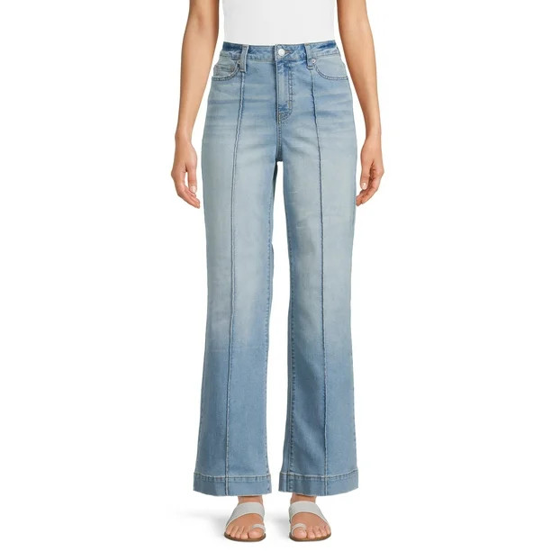 Time and Tru Women's Mid Rise Wide Leg Jeans, 31" Inseam | Walmart (US)