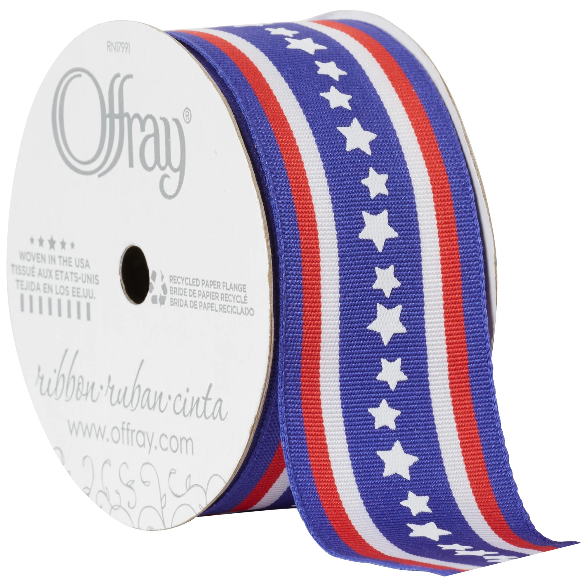 Offray Ribbon, Red, White, Blue 1 1/2 inch Patriotic Star Woven Ribbon, 9 feet | Walmart (US)