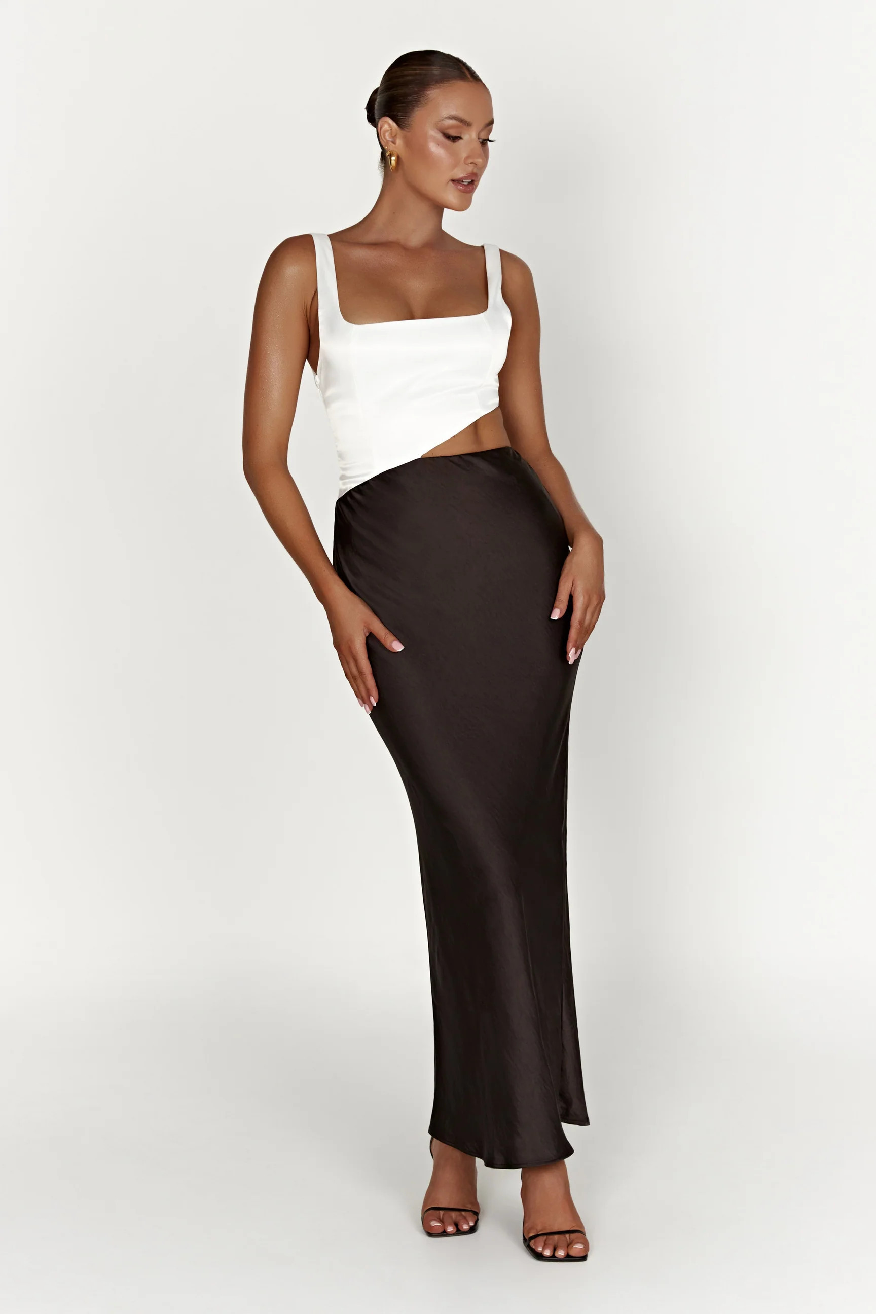 Gianna Two Tone Slashed Maxi Dress - Black | MESHKI US