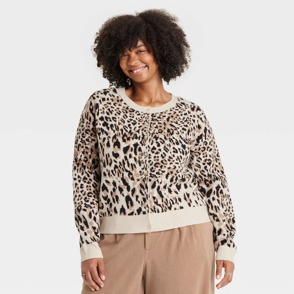 Women's Cozy Knit Cardigan - A New Day™ Brown Leopard Print 2X | Target