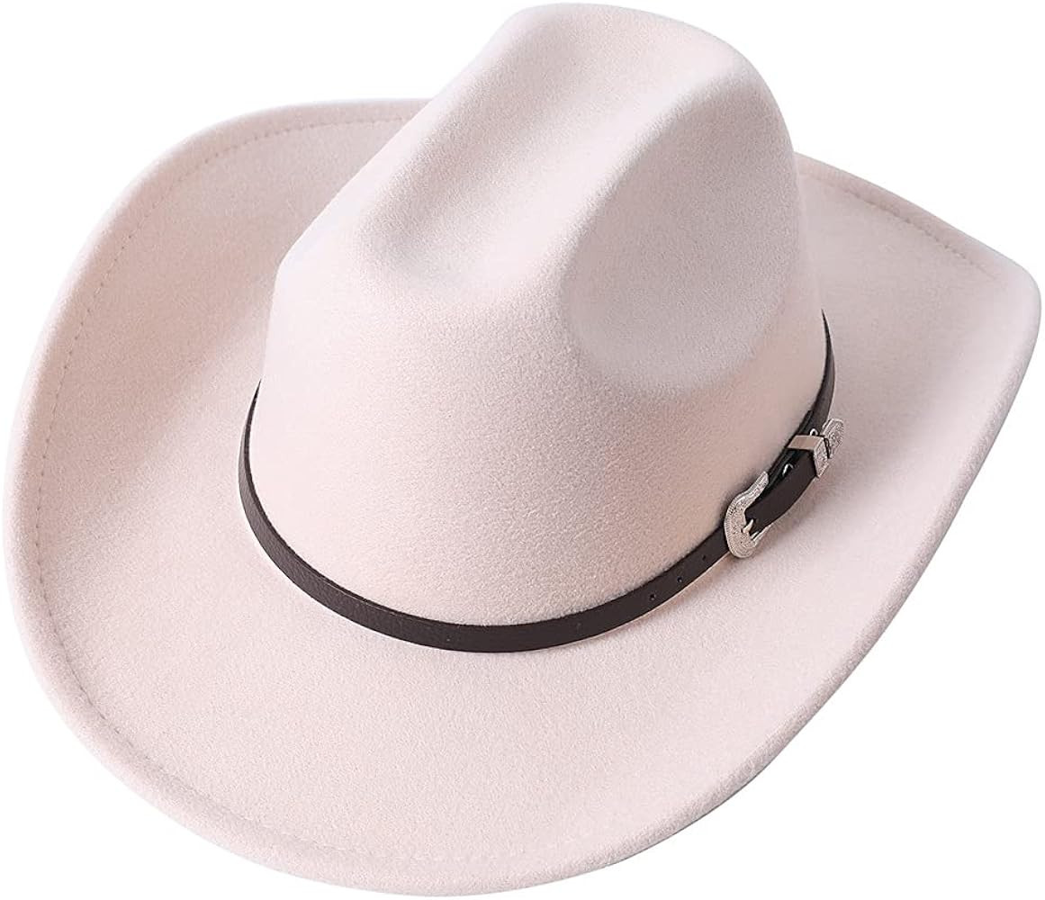 Men Women Wide Brim Western Cowboy Cowgirl Hats with Buckle Belt | Amazon (US)