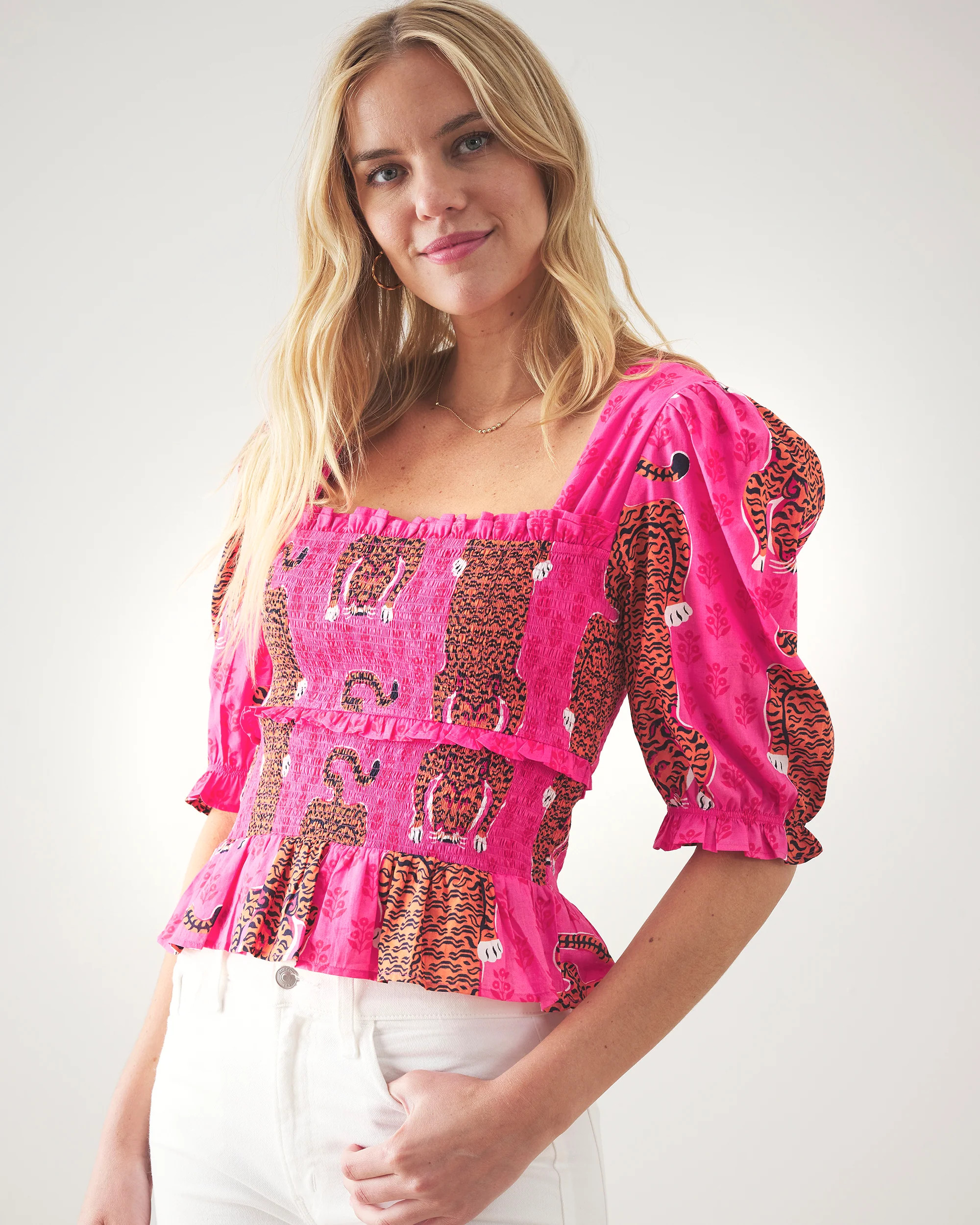 Siberian Stripes - Sophisticated Soirée Top - Neon Rose | Printfresh