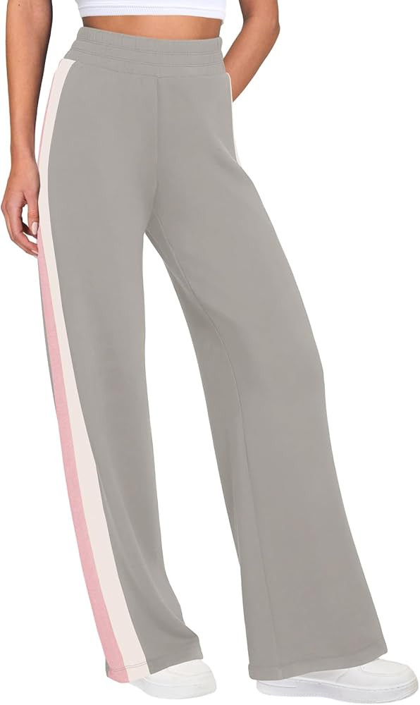 SENSERISE Women Sweatpants Color Block Wide Leg Track Pants High Waisted Side Striped Pants with ... | Amazon (US)