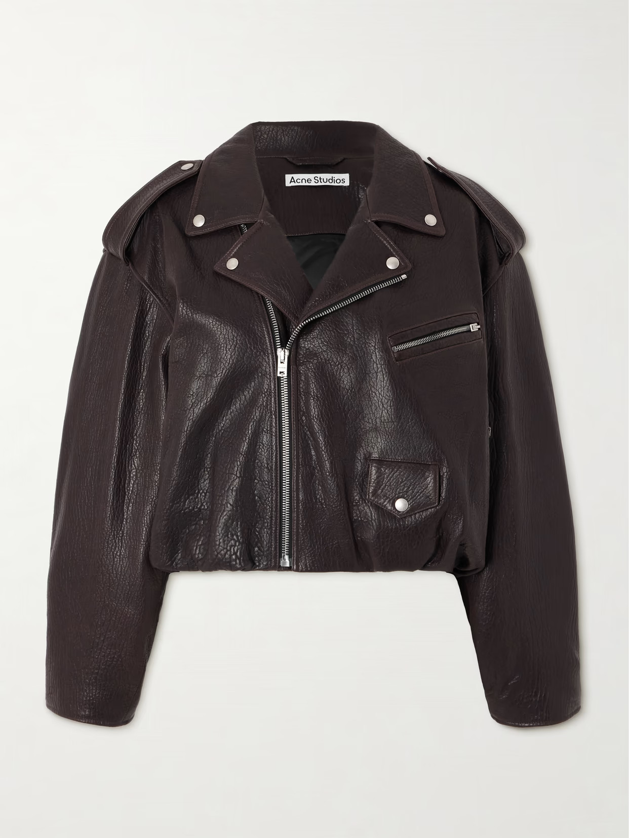 Acne Studios - Gathered Textured-leather Biker Jacket - Brown | NET-A-PORTER (US)