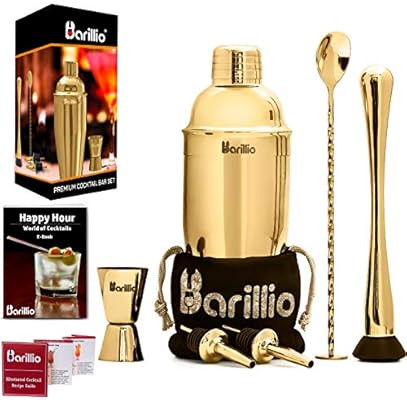 Gold Cocktail Shaker Set Bartender Kit by BARILLIO: 24 oz Stainless Steel Martini Mixer, Muddler,... | Amazon (US)