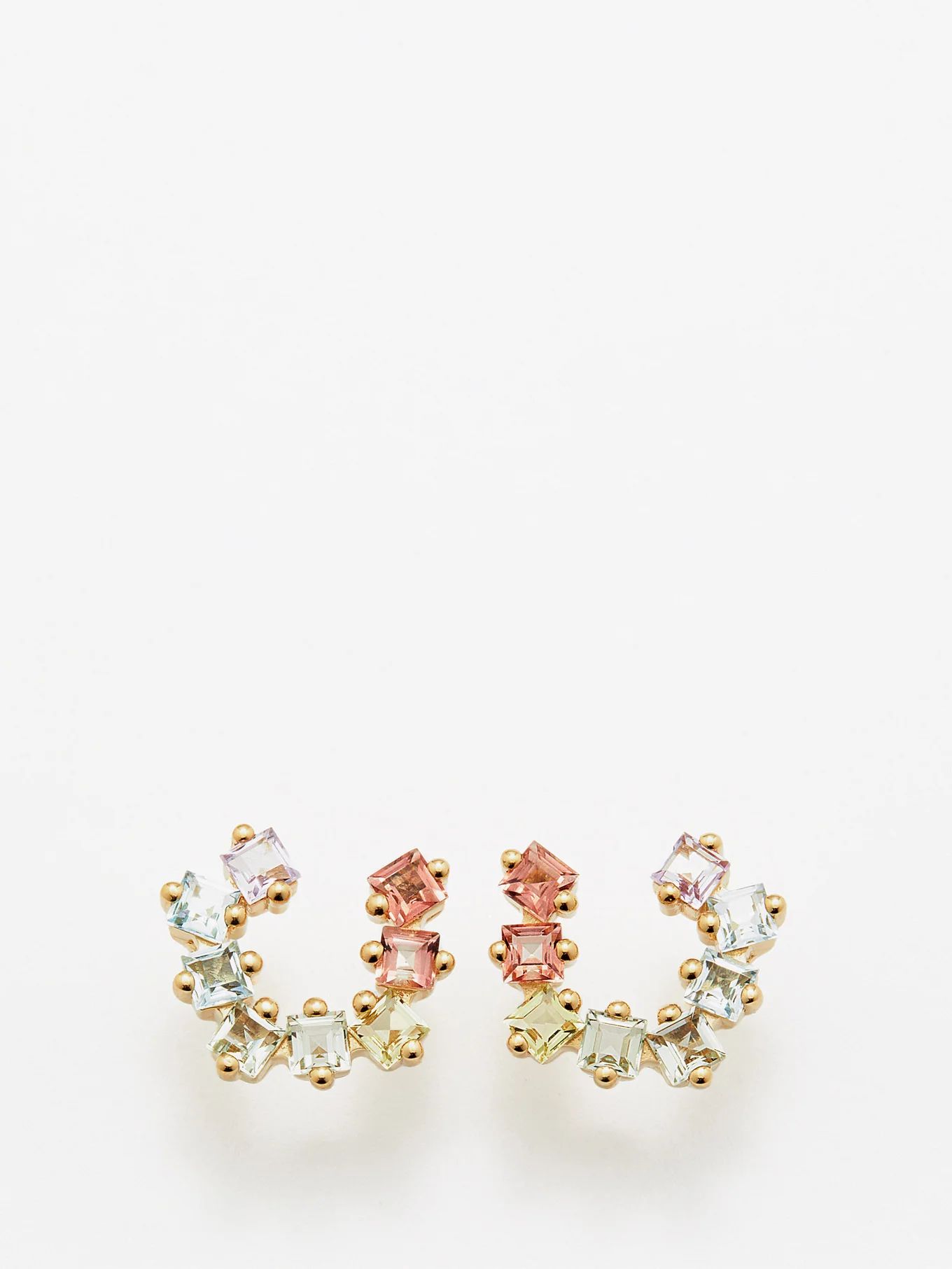 Sideways topaz, citrine & 14kt gold hoop earrings | Suzanne Kalan | Matches (US)