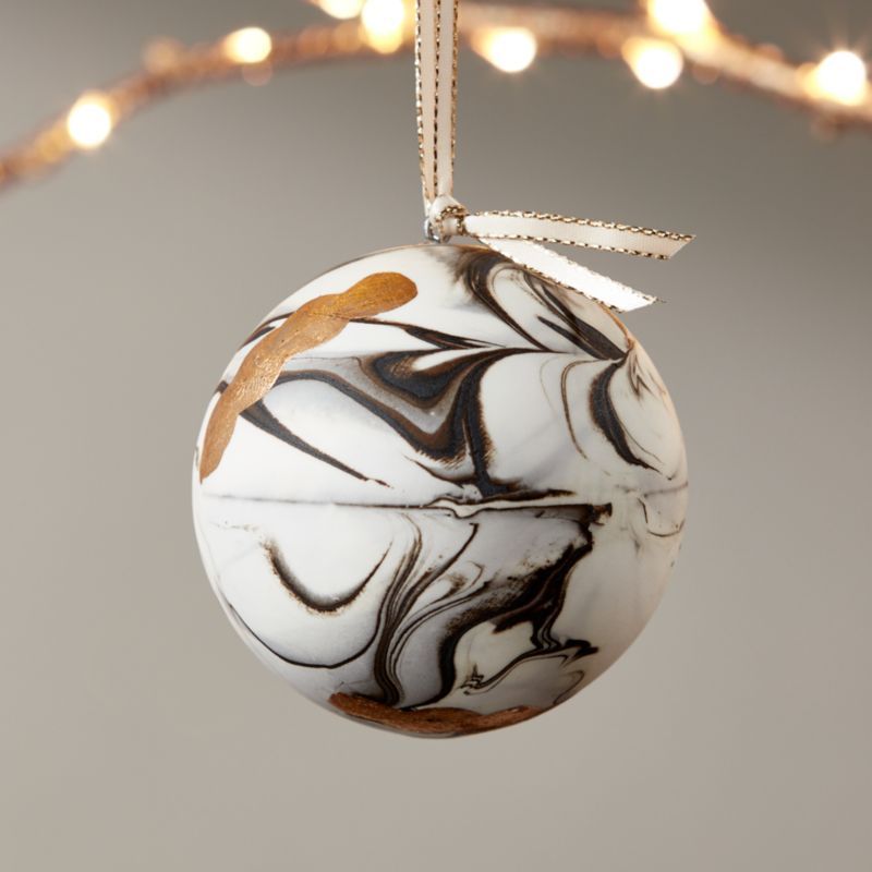 Bone China Swirled Marble Christmas Ornament Gold + Reviews | CB2 | CB2