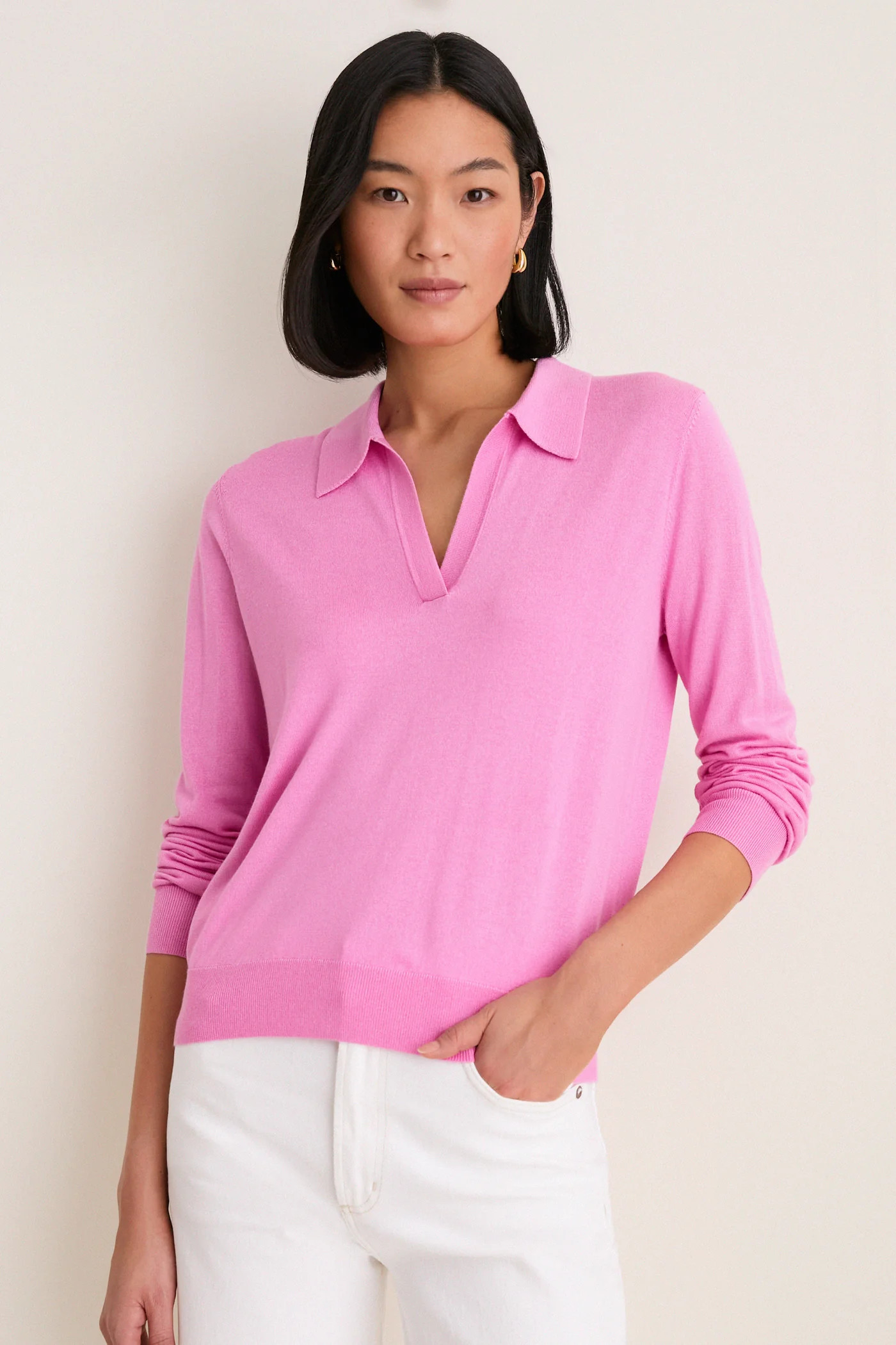 Carnation Pink Cashmere Silk Theo Polo | Tuckernuck (US)