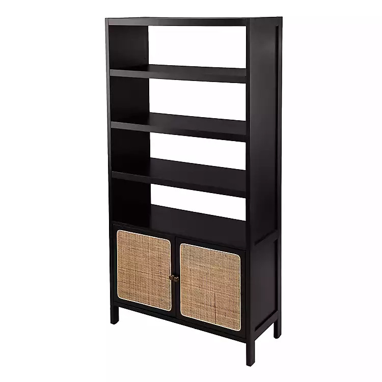 New! Black Wood Cane Doors Bookshelf | Kirkland's Home
