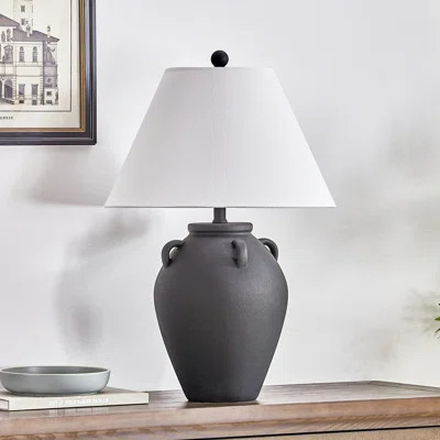 Carrizalez 25 in. Rustic Dimmable Ceramic For Bedroom Living Room Bedside Desk Nightstand Single Accent Table Lamp With Linen Empire Shade | Wayfair North America
