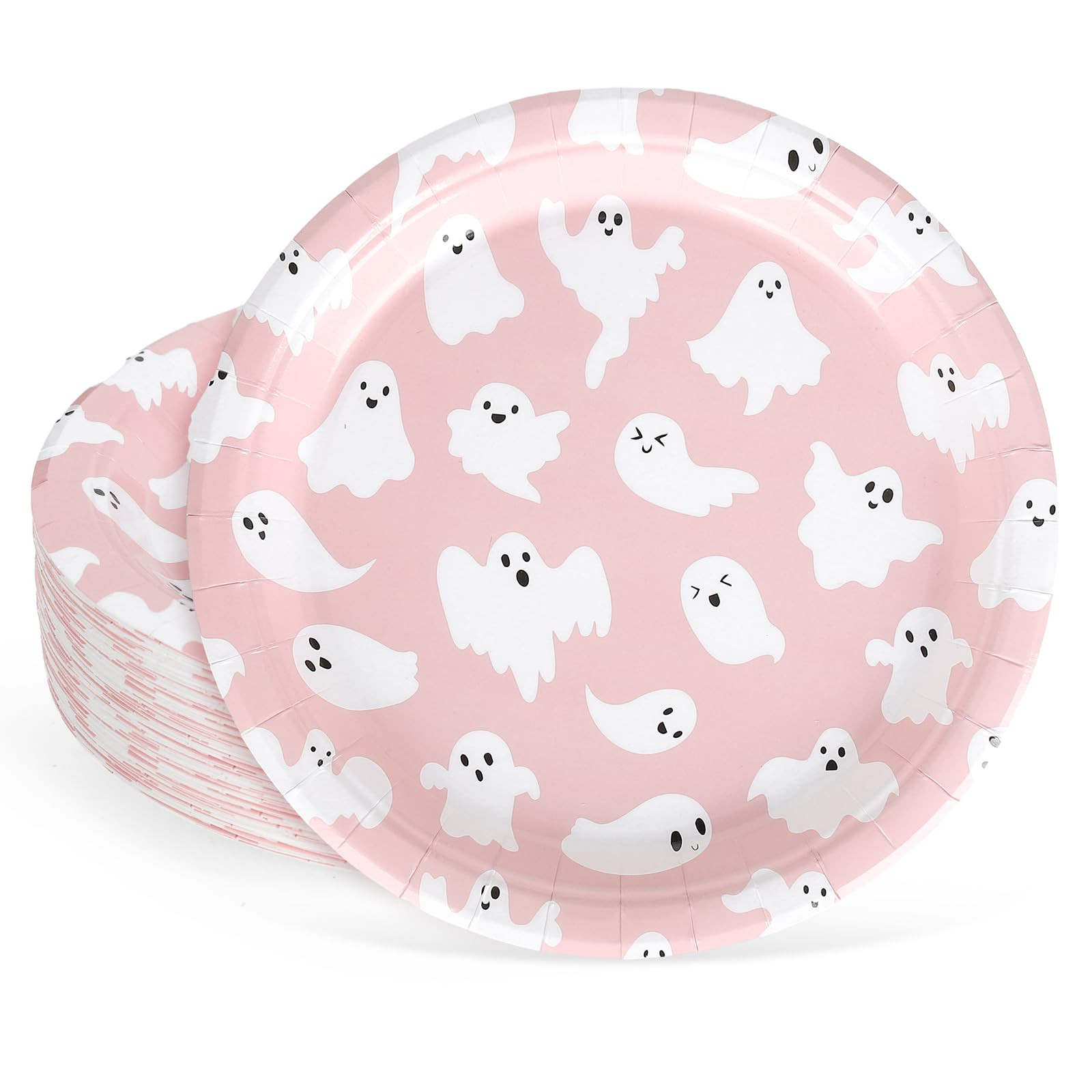 Whaline 40Pcs Halloween Paper Plates Pink Ghost Disposable Plates 9 Inch Cute Cartoon Ghost Decor... | Amazon (US)