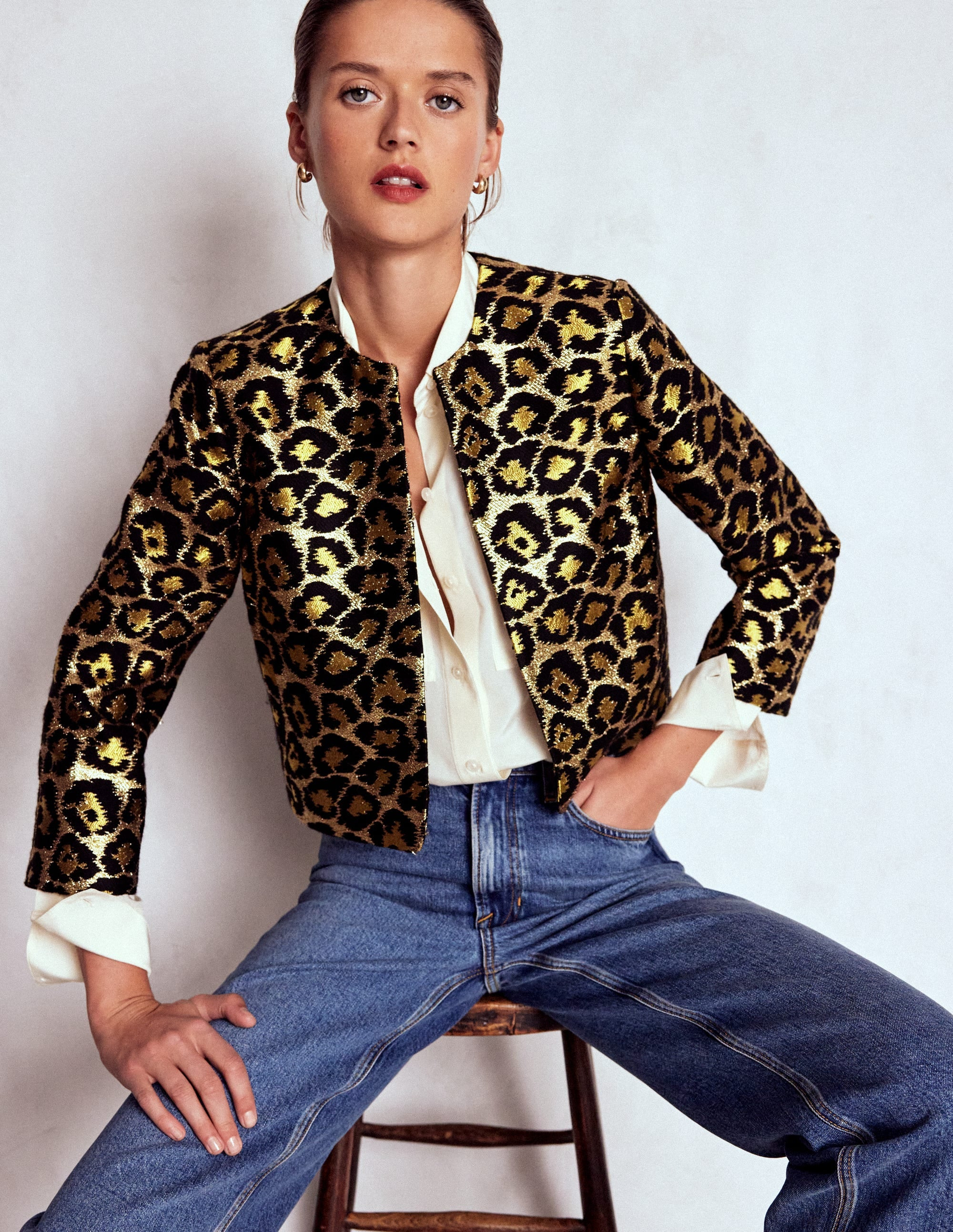 Jacquard Leopard Jacket-Leopard, Lurex Jacquard | Boden (US)