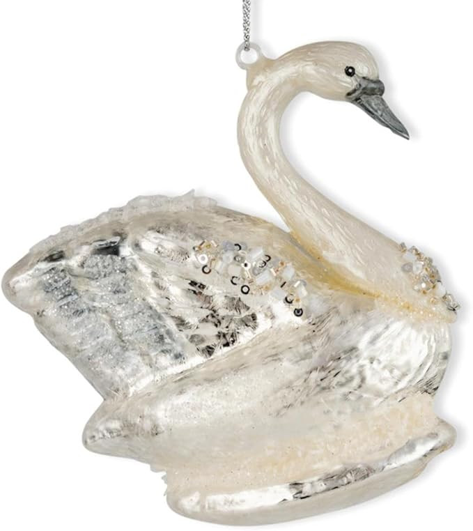 The Bridge Collection 3.75" Glass White & Silver Beautiful Swan Ornament with Beaded Detail -Eleg... | Amazon (US)