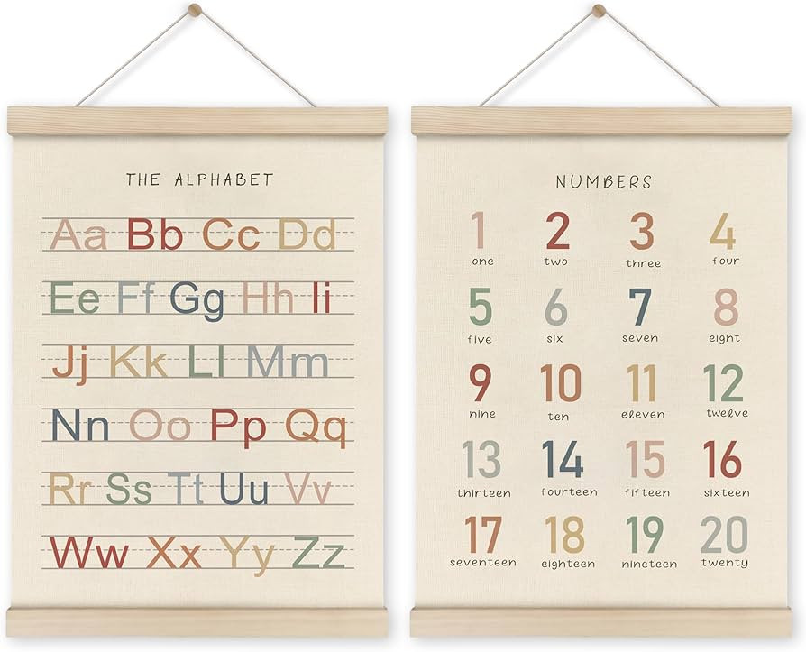 HRQKO Alphabet Numbers Poster Hanger Frame Set of 2, Nursery Wall Decor, ABC Banner Poster Wall A... | Amazon (US)