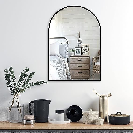 Wall Mirror for Bathroom 24" x 36", Black Vanity Wall Mirror in Metal Frame, Arch Top Mirror for ... | Amazon (US)