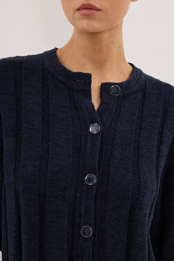 JAZZ INDIGO BUTTON KNIT SHIRT | DISSH