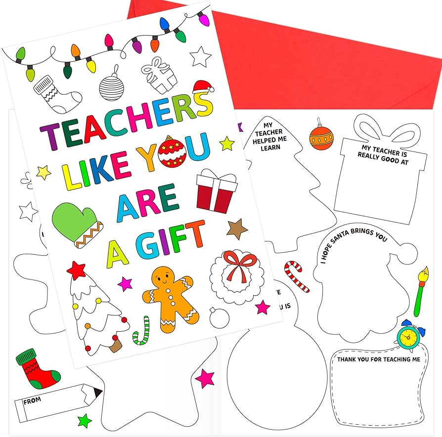Fancy Land Christmas Cards for Teachers Coloring Thank You Teachers Card Fill in the Blank Apprec... | Amazon (US)