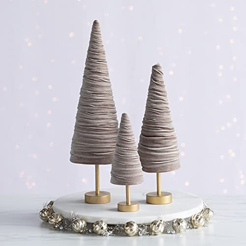 Taupe Pedestal Velvet Trees Set of 3, Modern Decor, Neutral Tablescape, Spring Dining Table, Christmas Mantel, minimalist, Wedding Centerpiece (Taupe) | Amazon (US)