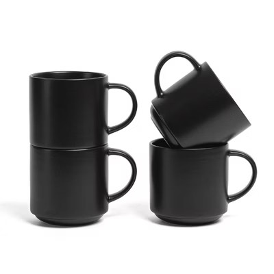 over&back Set of 4 14oz Stackable Hand-Finished Stoneware Mugs Semi-Matte Black: Microwave & Dish... | Target