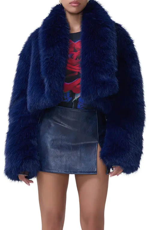 AFRM Stephanie Faux Fur Jacket in Dark Navy Fur at Nordstrom, Size X-Small | Nordstrom