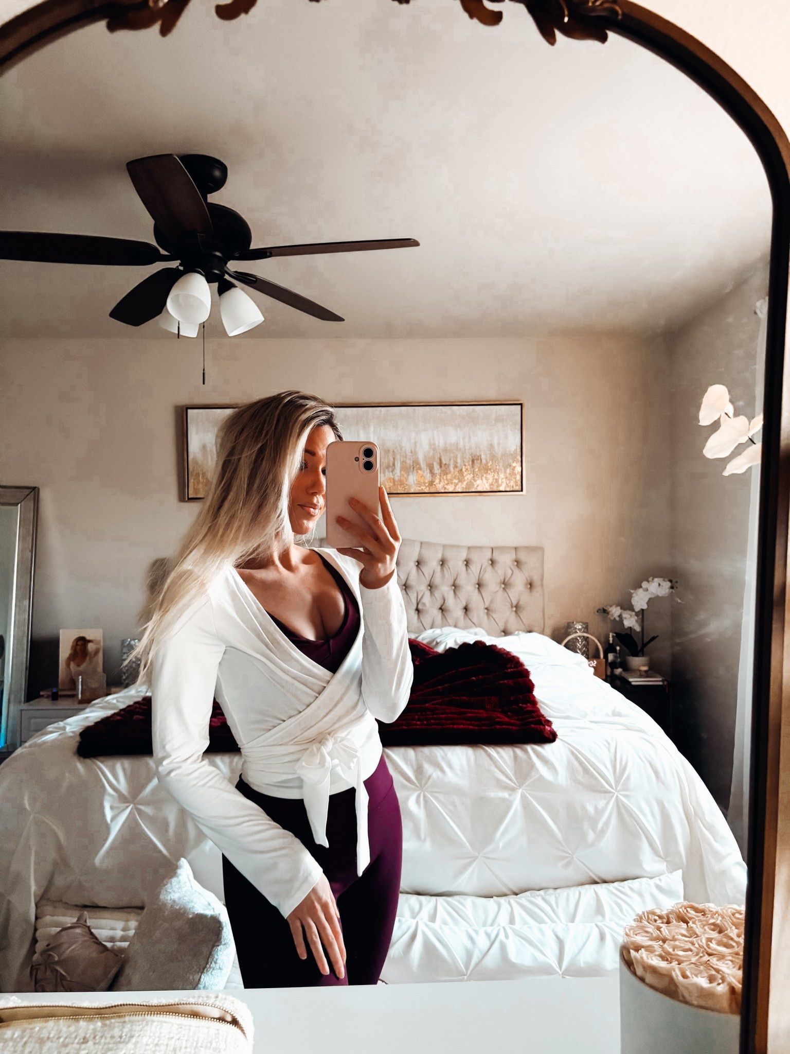 The white one is stunning🤍 I wasn’t kidding, I wear this $18 wrap-top on repeat; Have it in ALL the colors!!👏🏻