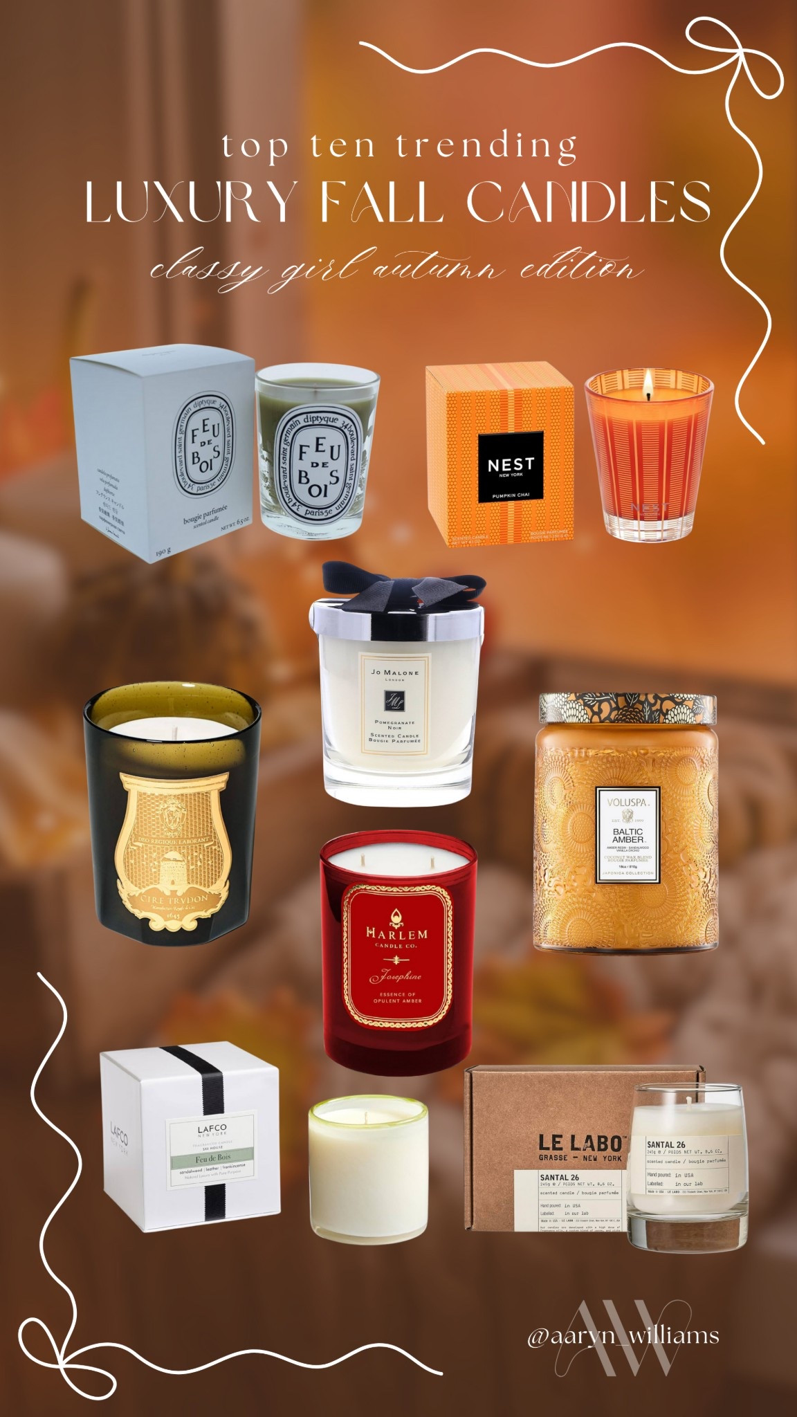 luxury fall vibes only 🍂🕯 rounding up the top 10 fall candles that smell just as dreamy as they look. think warm spice, cozy woods, and a touch of sweetness you’ll want burning all season long ✨

tap to shop and find your signature fall scent 🤎

#ltkhome #ltkbeauty #ltkfall #luxurycandles #fallcandles #cozyseason #homedecor #ltkfinds