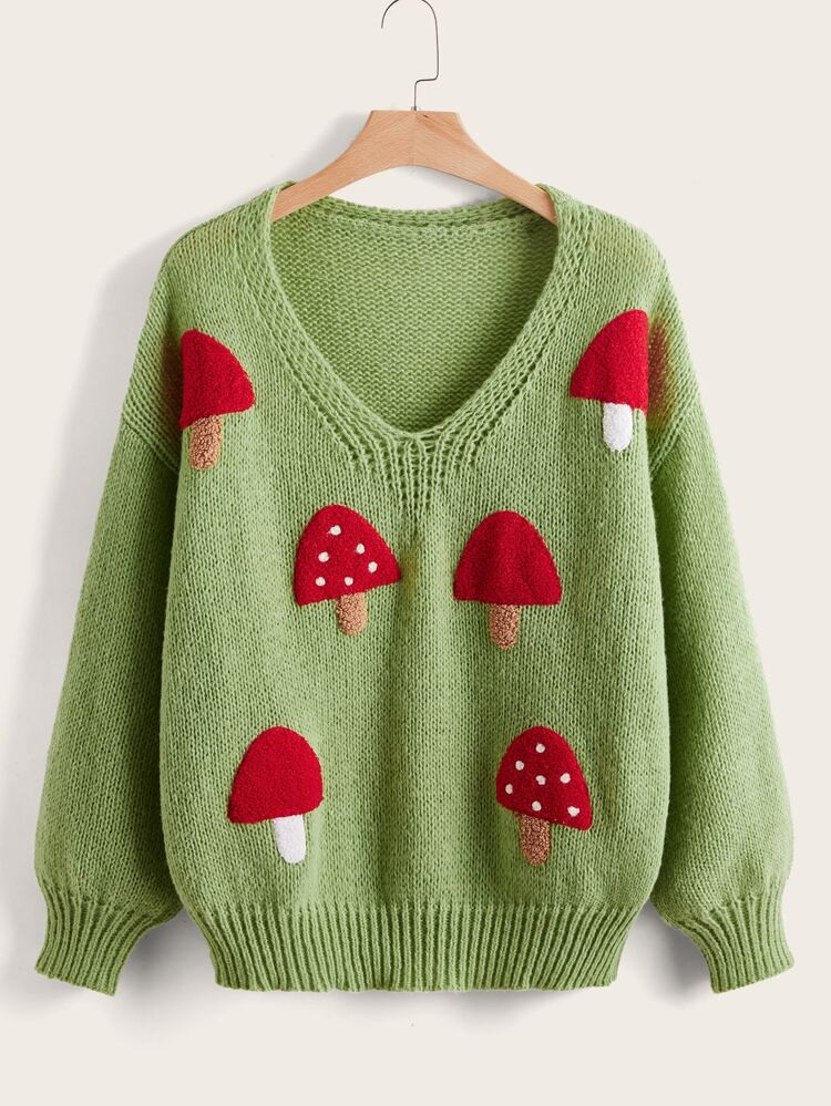 Plus Mushroom Pattern Drop Shoulder Sweater | SHEIN
