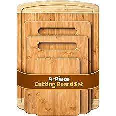 Bamboo Cutting Board Set of 4 - Kitchen Chopping Boards with Juice Groove for Meat, Cheese and Ve... | Amazon (US)