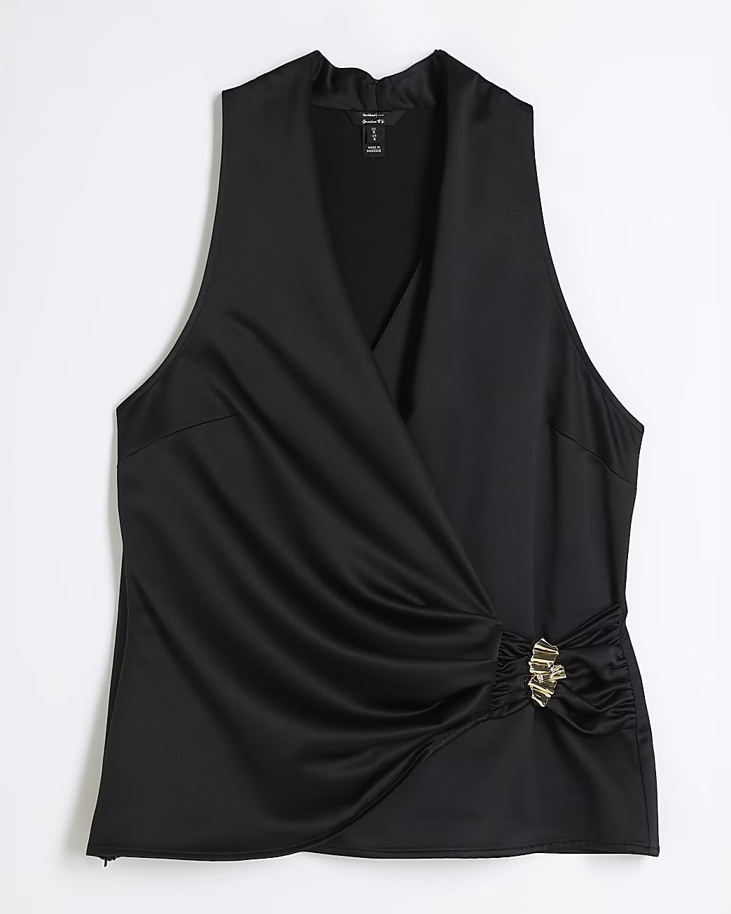 Black Sleeveless Gold Detail Wrap Top | River Island UK & IE