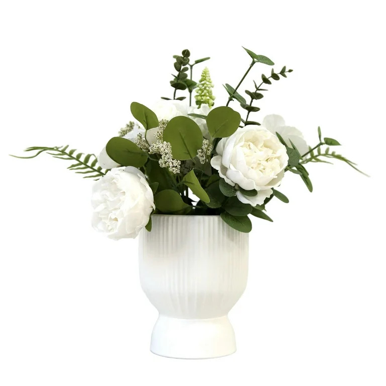 Faux Peonies in Vase, White, 17", by My Texas House | Walmart (US)