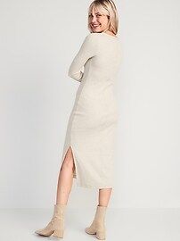 Fitted Long-Sleeve Heathered Rib-Knit Henley Midi Dress for Women | Old Navy (US)