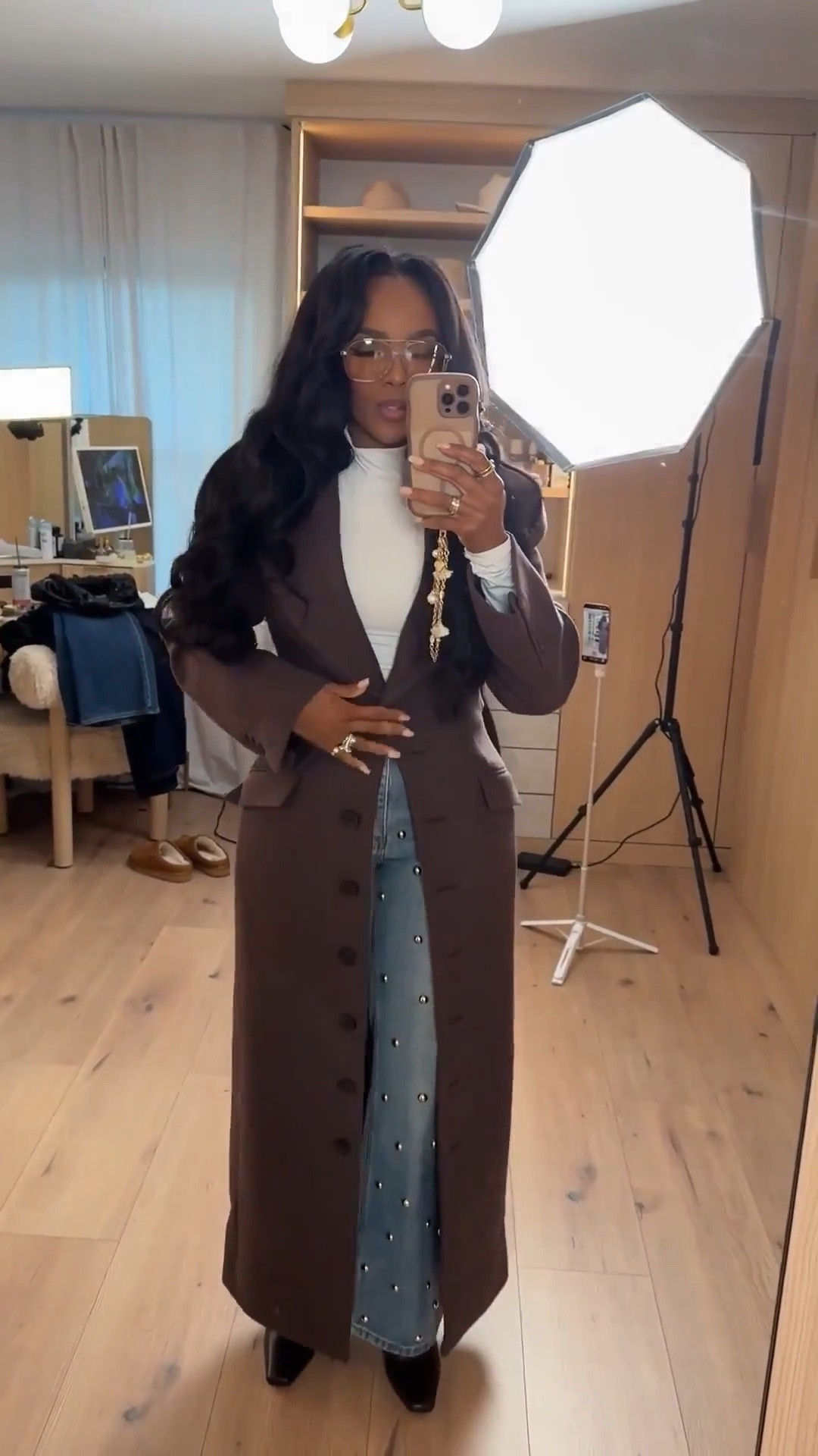 ✨ Effortlessly Polished, With a Modern Edge

This @Express look pairs a sleek white turtleneck with statement studded denim and a tailored long coat for an elevated everyday outfit that still feels cool and wearable. The clean base balanced with subtle sparkle makes this an easy outfit to dress up or down, and every piece mixes seamlessly with other staples so the cost per wear keeps dropping.

Perfect for:
• Casual workdays
• Brunch plans
• Shopping days
• Dinner plans
• City outings

📏 Sizing:
Top: Small
Jeans: 27 Long
Coat: Small
Boots: True to size

Measurements:
5’4” · 138 lbs · 34D · 27” waist · 40” hips

Save this post for later.

Studded denim outfit inspiration, elevated neutral fall looks, modern everyday outfits for women, chic layered styling, versatile wardrobe staples that rewear well.

Follow me on Instagram and YouTube @kirasfashionfinds

