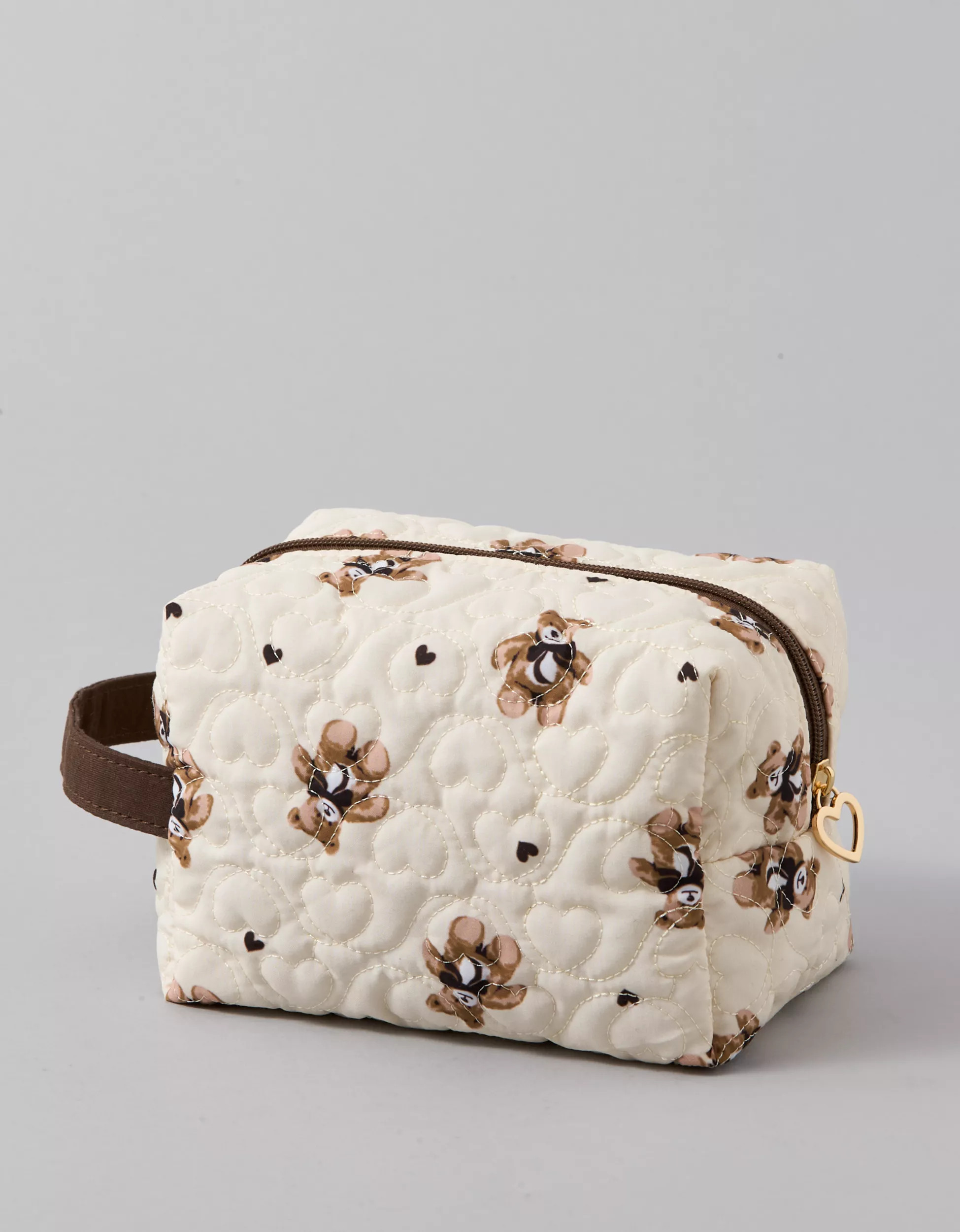AE Quilted Teddy Bear Cosmetic Bag | American Eagle Outfitters (US & CA)