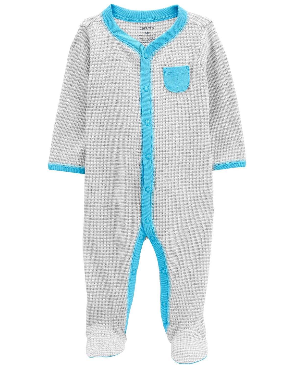 Grey/Blue Baby Striped Snap-Up Thermal Sleep & Play Pajamas | carters.com | Carter's