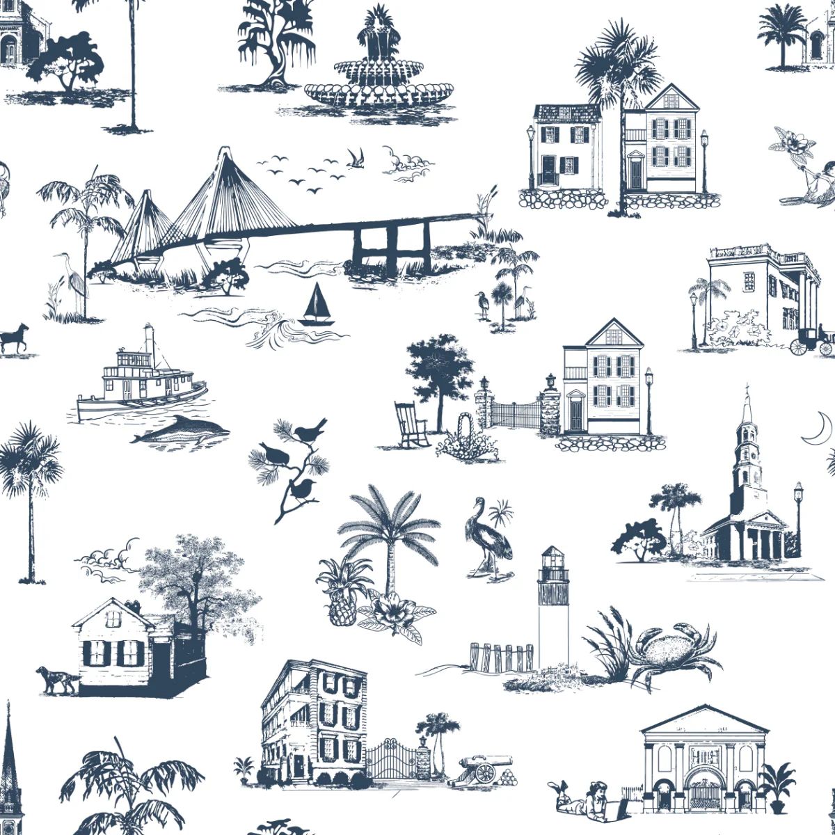 Charleston Toile Traditional Wallpaper | Colorful Prints, Wallpaper, Pajamas, Home Decor, & More | Katie Kime Inc