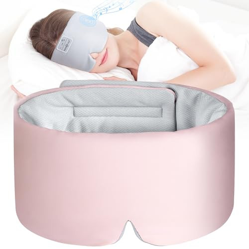 MUSICOZY Ice Silk Sleep Headphones with Bluetooth Mask, Eye Mask for Sleeping in Total Darkness, 5.4 Bluetooth Sleep Mask Sleep Headphones, Soft, Gifts for Men Women (Pink) | Amazon (US)