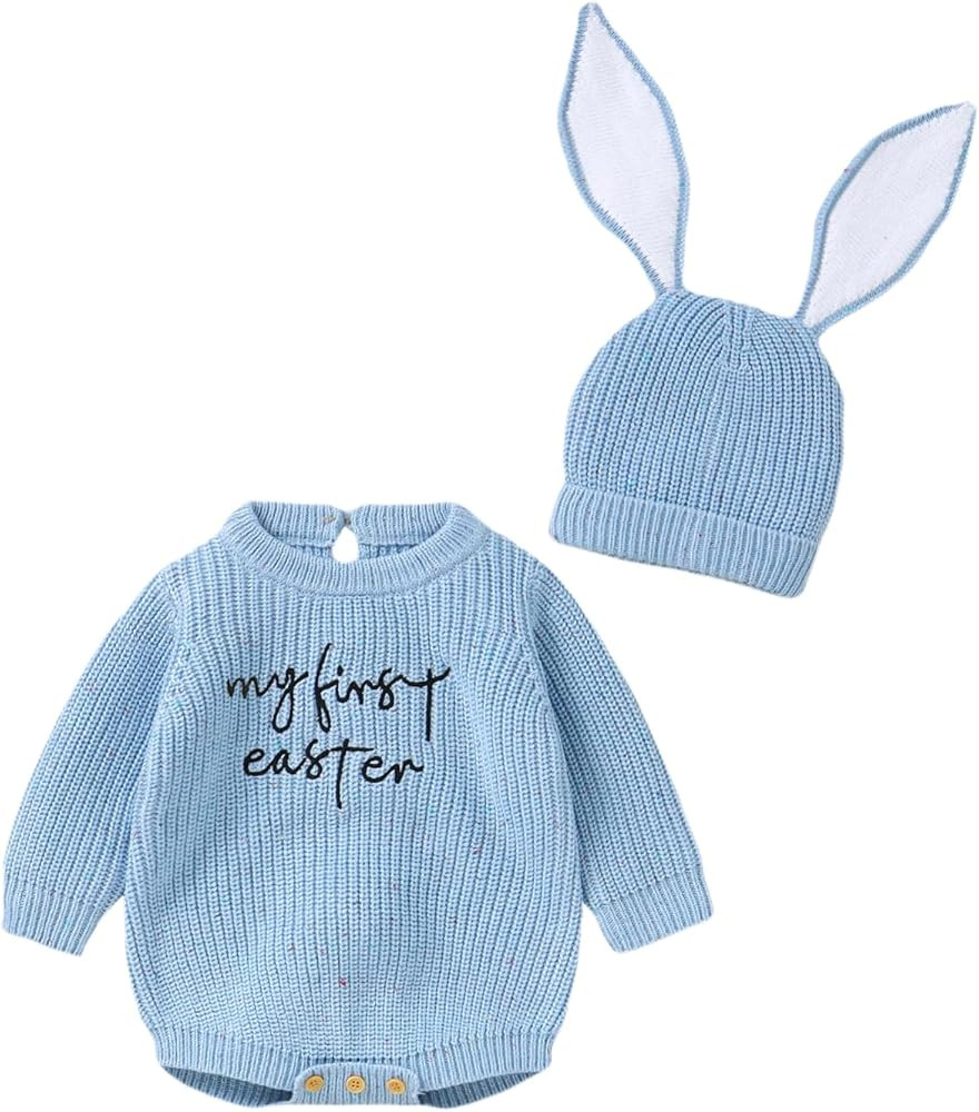 My First Easter Baby Girl Boy Outfit Newborn Knit Sweater Long Sleeve Oversized Pullover Sweatshi... | Amazon (US)